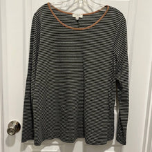 Load image into Gallery viewer, Large Umgee Gray White Stripe Long Sleeve Top With elbow Patches
