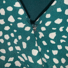 Load image into Gallery viewer, Large She + Sky Asymmetrical Green &amp; White Polka Dot Ruffle Midi Dress
