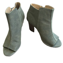Load image into Gallery viewer, Size 8 Brash Olive Green Perforated Zip Up Open Toe Ankle Booties
