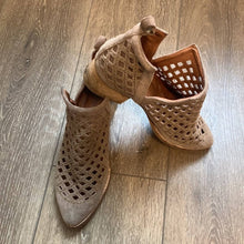 Load image into Gallery viewer, Size 8 Jeffrey Campbell Taggart Suede Cut Out Taupe Pointed Western Ankle Booties

