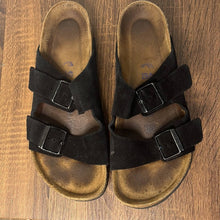 Load image into Gallery viewer, Size 11 Birkenstock Black Arizona Suede Leather Double Strap Buckle Sandals
