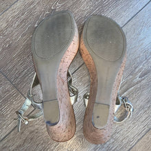 Load image into Gallery viewer, Size 8.5 Tommy Hilfiger Gold Sandal Platform Cork Wedges
