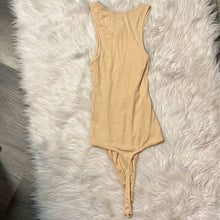 Load image into Gallery viewer, Size 4 Missguided Nude Ribbed High Neck Sleeveless Thong Body Suit
