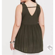 Load image into Gallery viewer, Size 3X Torrid OLIVE FAUX WRAP BABYDOLL TANK Top
