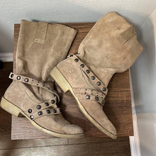 Load image into Gallery viewer, Size 6.5 Steve Madden Taupe Slouchy Rhinestone Studded Almond Toe Cowboy Boots
