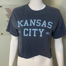 Load image into Gallery viewer, Small Comfort Colors Blue Kansas City Crop Tee
