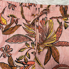 Load image into Gallery viewer, Sz Small Old Fable Pink Orange Coral Tropical Leaves Ruffle High Waisted Tie Shorts
