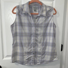 Load image into Gallery viewer, Large Wrangler Blues Vintage Cotton Sleeveless Plaid Pearl Snap Button Up Shirt
