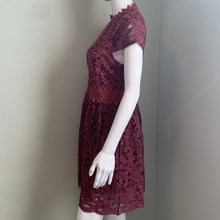 Load image into Gallery viewer, Size Medium Altar’d State Maroon Lace Trimmed Short Sleeve Dress
