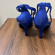 Load image into Gallery viewer, Size 8.5 JustFab Blue Gracie Ankle Lace-Up Heels
