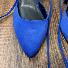 Load image into Gallery viewer, Size 8.5 JustFab Blue Gracie Ankle Lace-Up Heels
