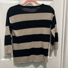 Load image into Gallery viewer, Petite XS Eileen Fisher Petite Tan Black Stripe Linen Sweater
