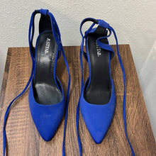 Load image into Gallery viewer, Size 8.5 JustFab Blue Gracie Ankle Lace-Up Heels
