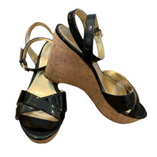 Load image into Gallery viewer, 7 Marc Fisher Black Strappy Cork Wedge Sandal
