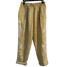 Load image into Gallery viewer, Size Small Anthropologie Yellow White Stripe Linen Lace Embroidered Floral Pants
