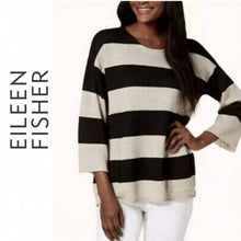 Load image into Gallery viewer, Petite XS Eileen Fisher Petite Tan Black Stripe Linen Sweater

