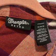 Load image into Gallery viewer, Medium Wrangler Retro Purple Orange Boyfriend Flannel Button Up Western Shirt
