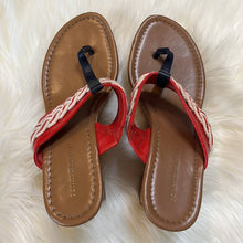 Load image into Gallery viewer, Size 7 Tommy Hilfiger Red White Braided Sandal Cork Wedge
