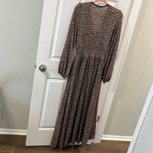 Load image into Gallery viewer, Small Blumin Apparel Boutique Shiny Leopard Long Sleeve Maxi Wrap Dress
