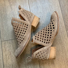 Load image into Gallery viewer, Size 8 Jeffrey Campbell Taggart Suede Cut Out Taupe Pointed Western Ankle Booties
