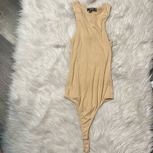 Load image into Gallery viewer, Size 4 Missguided Nude Ribbed High Neck Sleeveless Thong Body Suit
