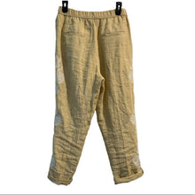 Load image into Gallery viewer, Size Small Anthropologie Yellow White Stripe Linen Lace Embroidered Floral Pants

