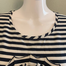 Load image into Gallery viewer, Size Large Kate Spade Navy &amp; White Stripped T-Shirt Dress with Flower On Front
