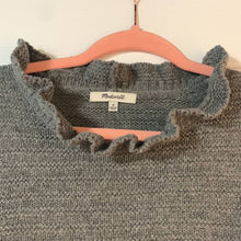 Load image into Gallery viewer, Medium Madewell Gray Ruffle-Neck Pullover Sweater in Cotton-Merino Yarn
