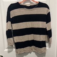 Load image into Gallery viewer, Petite XS Eileen Fisher Petite Tan Black Stripe Linen Sweater
