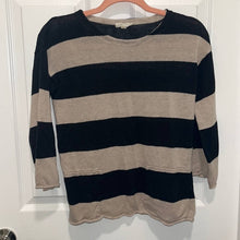 Load image into Gallery viewer, Petite XS Eileen Fisher Petite Tan Black Stripe Linen Sweater
