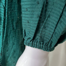 Load image into Gallery viewer, Small Zara NWT Emerald Green Eyelet Peasant Style Long Sleeve Top With Black Lace

