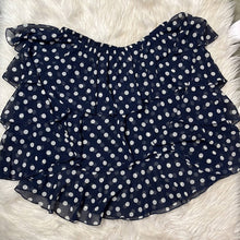 Load image into Gallery viewer, Medium Show Me Your Mumu Navy Blue Ruffle Off Shoulder Chi Chi Top Dippin Dots
