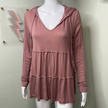 Load image into Gallery viewer, Size Medium Knox Rose Mauve Dusty Rose Boho Long Sleeve Tassel Hooded Long Sleeve Top
