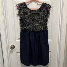 Load image into Gallery viewer, Medium Zara Navy Blue Frayed Tweed V-Back Sleeveless Dress
