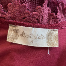 Load image into Gallery viewer, Size Medium Altar’d State Maroon Lace Trimmed Short Sleeve Dress
