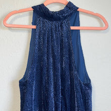 Load image into Gallery viewer, Size 6 Anthropologie Elevenses Navy Blue Velvet Halter Neck Jumpsuit
