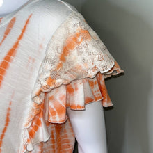 Load image into Gallery viewer, Size XXL Knox Rose Tangerine Orange Tie Dye Lace Ruffle Sleeve Top
