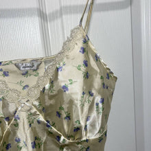 Load image into Gallery viewer, Medium Adonna Vintage Pastel Yellow &amp; Blue Floral Print Satin Night Gown Dress

