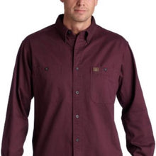 Load image into Gallery viewer, Medium Wrangler Riggs Men's Burgundy Workwear Solid Twill Button Up Shirt
