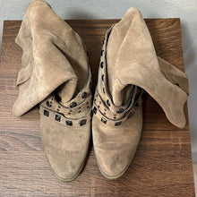 Load image into Gallery viewer, Size 6.5 Steve Madden Taupe Slouchy Rhinestone Studded Almond Toe Cowboy Boots
