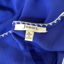 Load image into Gallery viewer, Size Large Jodifl Blue Sleeveless Embroidered Peasant Shift Dress
