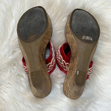 Load image into Gallery viewer, Size 7 Tommy Hilfiger Red White Braided Sandal Cork Wedge
