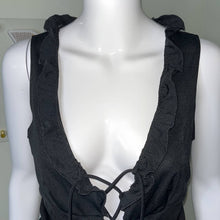 Load image into Gallery viewer, Size Large Fredericks Of Hollywood Black Lace Up Cut Out Ruffle Tank Top
