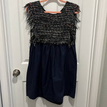 Load image into Gallery viewer, Medium Zara Navy Blue Frayed Tweed V-Back Sleeveless Dress
