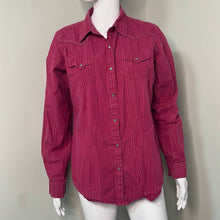 Load image into Gallery viewer, Large Wrangler Twenty X Magenta Silver Stripe Rhinestone Western Rodeo Button Up
