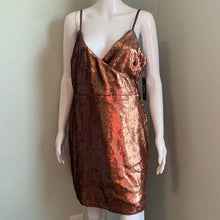 Load image into Gallery viewer, Size XL Lulus NWT SHINY Bronzy CHAMPAGNE Sequin Dress
