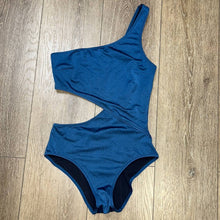 Load image into Gallery viewer, Small Solid &amp; Striped Blue One Shoulder Cut Out One Piece Swimsuit
