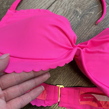 Load image into Gallery viewer, Size 34 D Victoria’s Secret Hot Pink Scalloped Swim Suit Bikini Top
