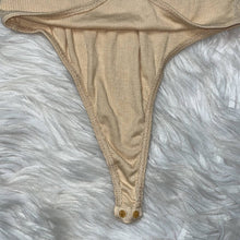 Load image into Gallery viewer, Size 4 Missguided Nude Ribbed High Neck Sleeveless Thong Body Suit
