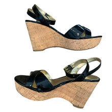 Load image into Gallery viewer, 7 Marc Fisher Black Strappy Cork Wedge Sandal
